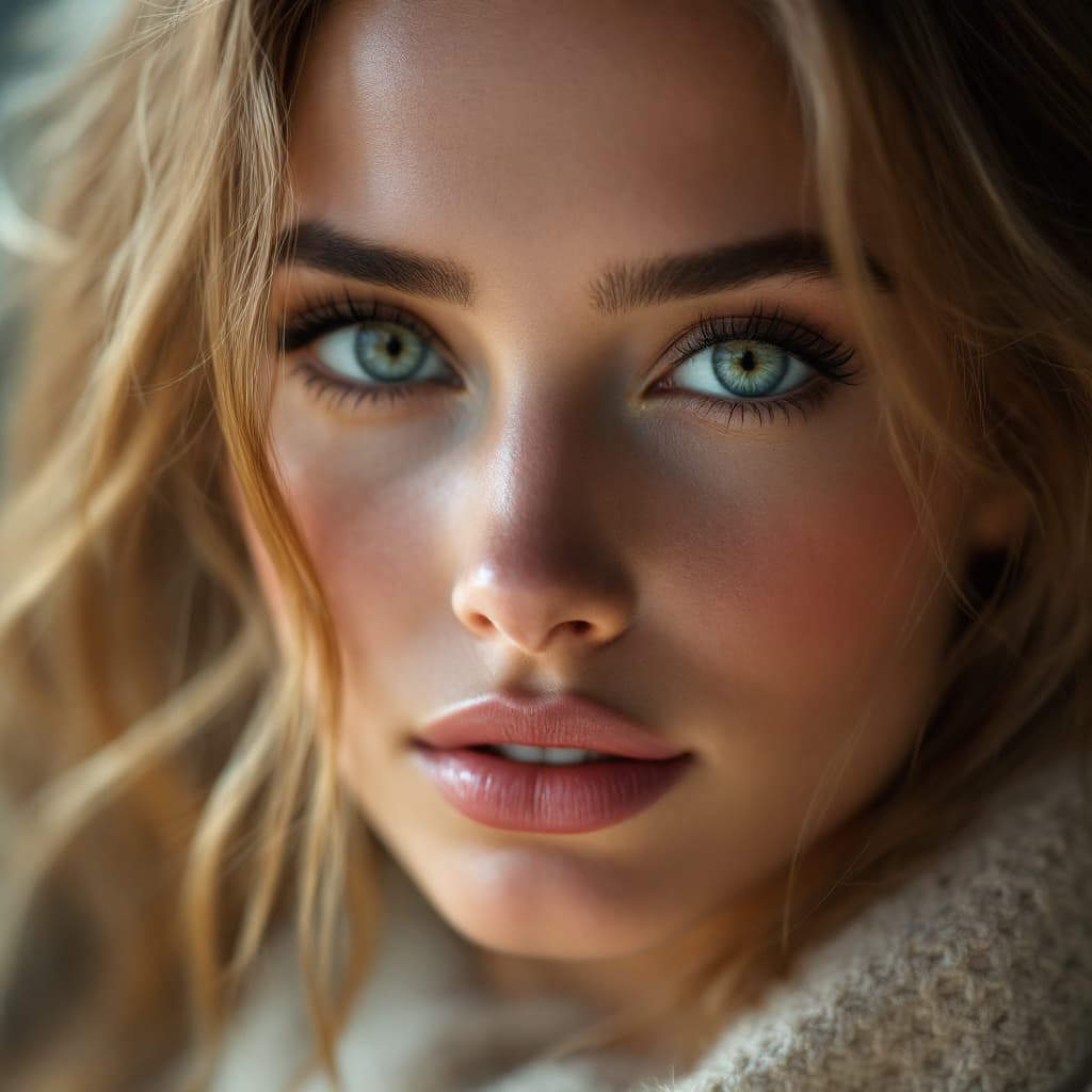 AI generated: high definition photo, stunning  north european model, close-up, in the style of north european beau...
