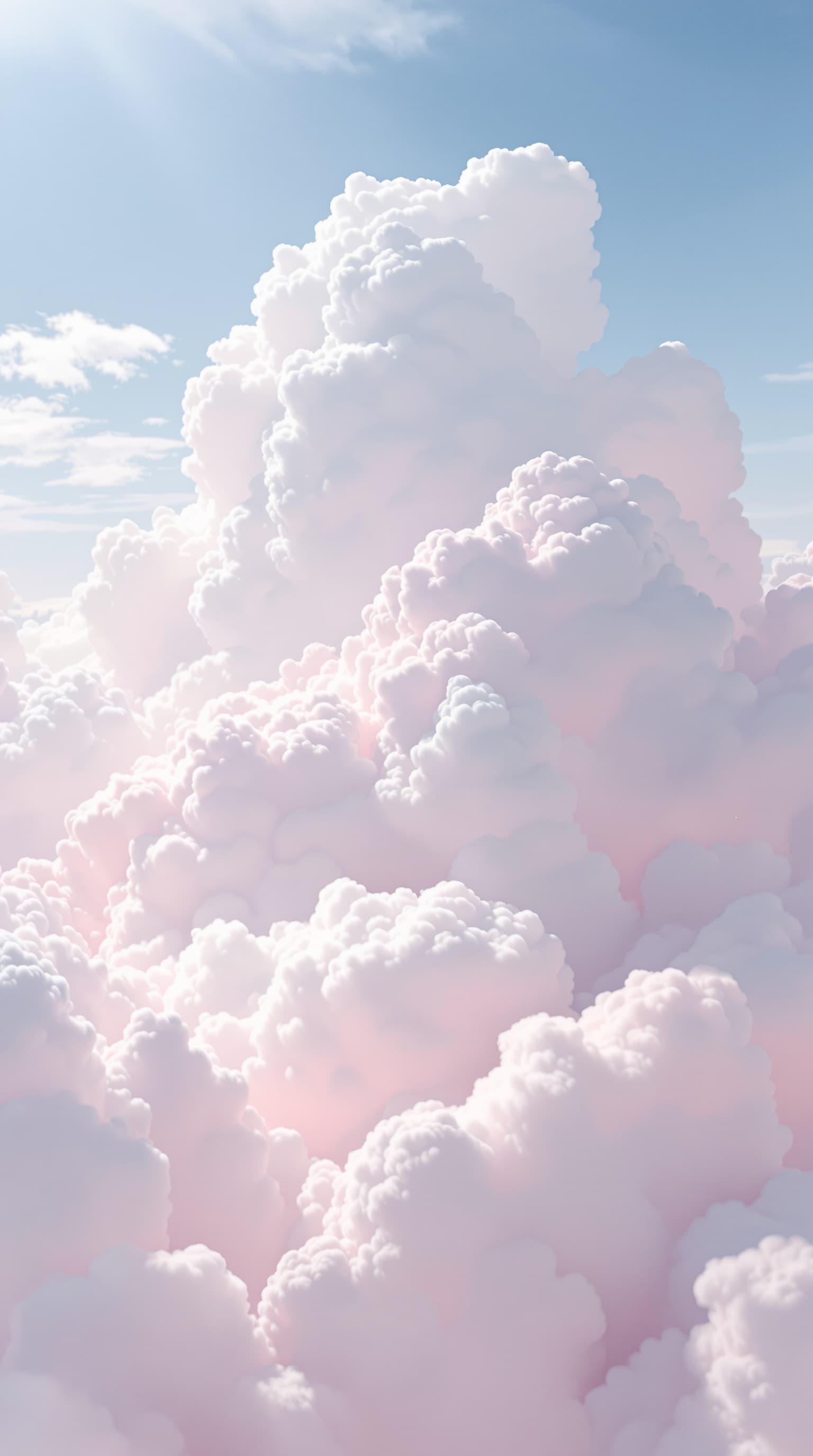 AI generated: Lush, airy, light clouds, in sunlight. Only clouds are visible. The image is in the following colors...