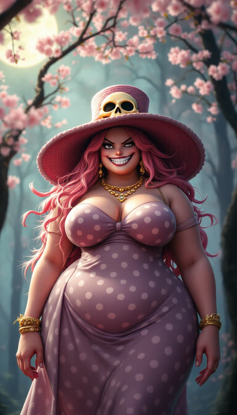 AI generated: "A realistic digital art of Charlotte Linlin (Big Mom) from 'One Piece.' She has long, wild pink hai...
