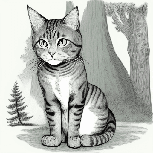 AI generated: a coloring book page of a serious looking cat standing in the forest in the style of disney