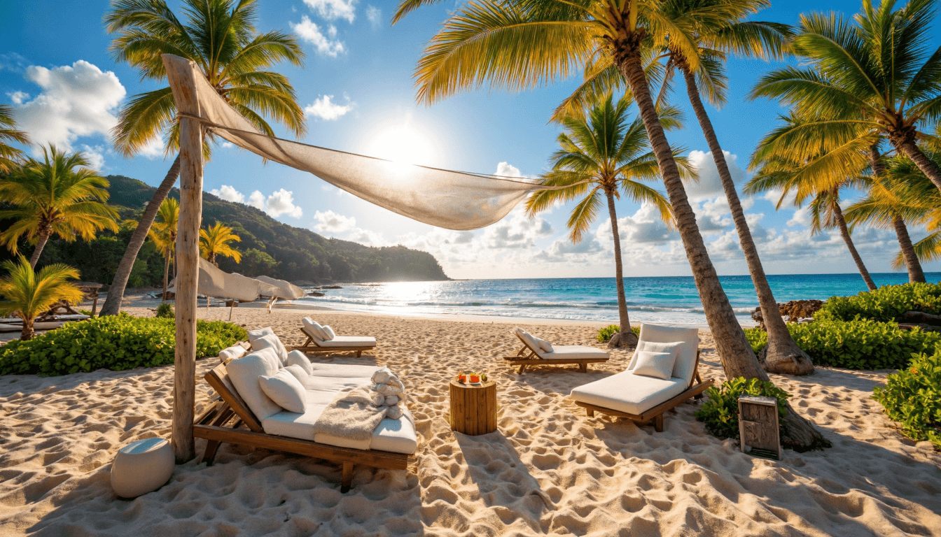 AI generated: A pristine coastal scene bathed in radiant daylight, where the sun shines high in a clear blue sky, ...