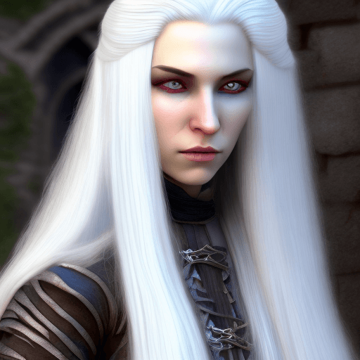 AI generated: High Definition Photo of a ultra realistic Medieval young female Vampire with long white hair named ...
