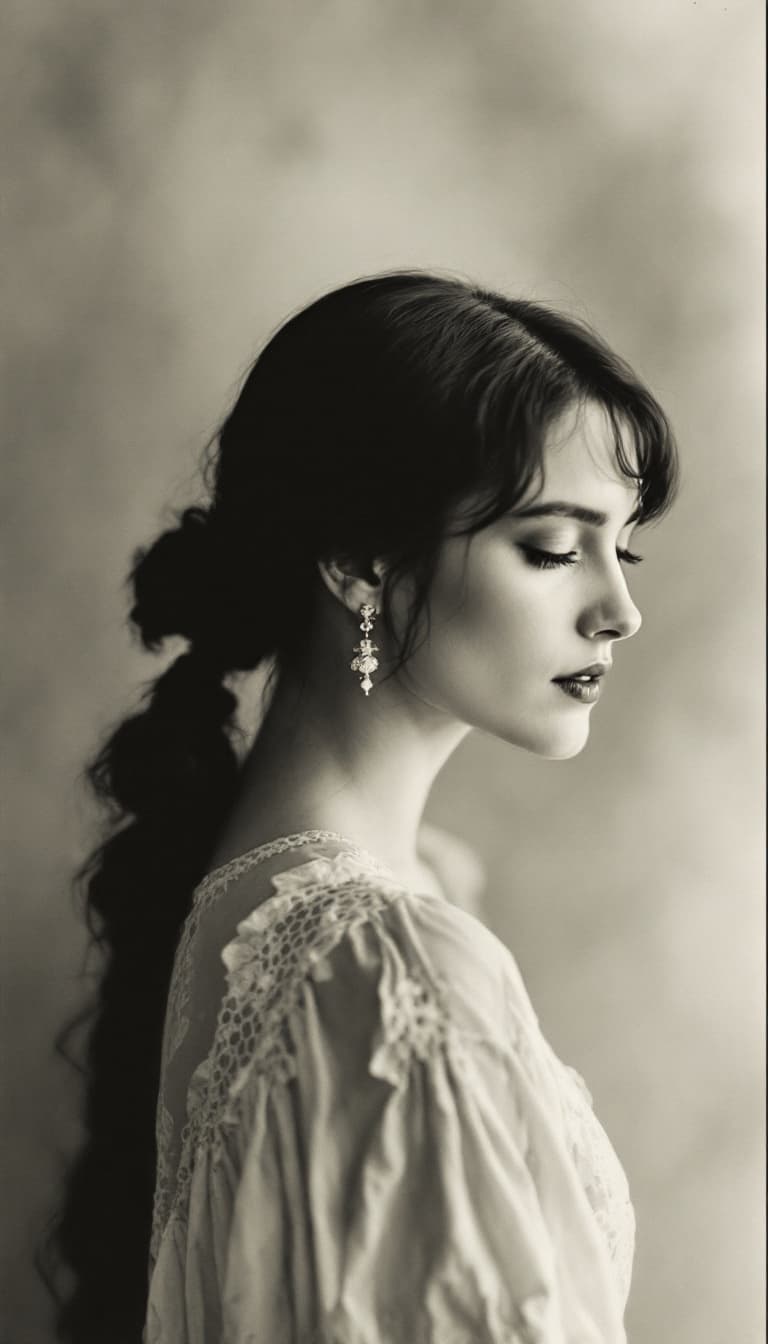 AI generated: 1920's, colour Polarized photo , Jennifer Connelly,ponytail hairstyle.