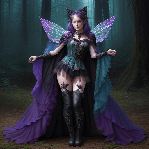 AI generated: Ultra Realistic colorful jewel tones photograph of detailed full body costume on whimsical nature fa...