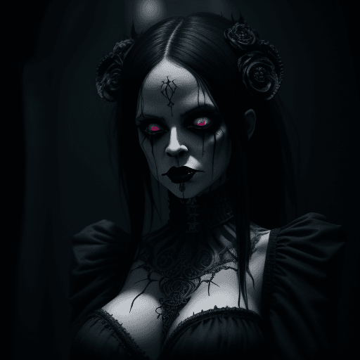 AI generated: A goth macabre grotesque female wearing occult attire, horror, dark, intricate design and details, d...