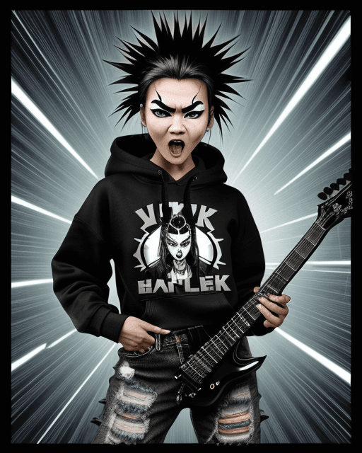AI generated: funny caricature, Cyberpunk Zulu girl caricature, young asian female, 19 years old, spiky black hair...