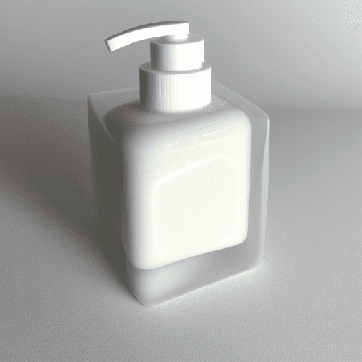 AI generated: Square lotion bottle with clear border along the corners of the lotion bottle

