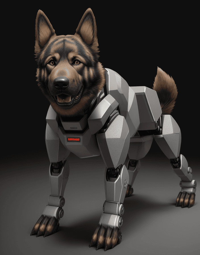 AI generated: High resolution photography of an robotic canine reminiscent of a german shepherd. Expertly designed...