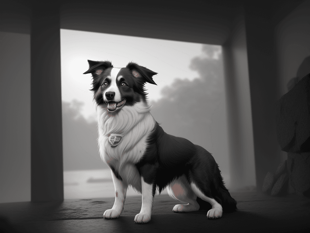 AI generated: Photo of a ultra realistic de un perro border collie color blanco negro, donde predomine mas el negr...