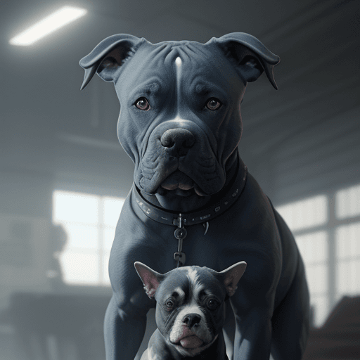 AI generated: Photo of a ultra realistic ,American girl with her pup, a blue xl American bullystyle pitbull puppy ...