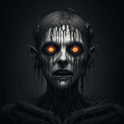 AI generated: portrait of god of decay and rot, character design, scary, radiating with power, glowing eyes, whirl...