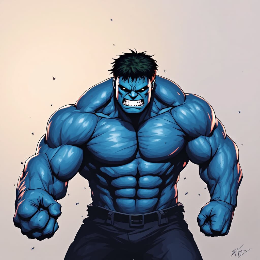 AI generated: blue hulk, (as captain america),