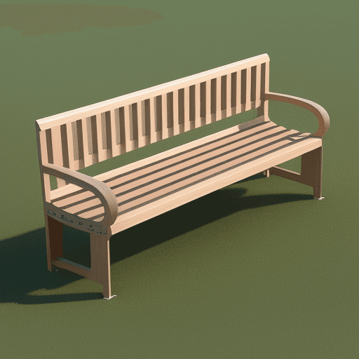 AI generated: parametric bench. 3D model. high-quality image. ultra HD format. wooden bench inside green grass
