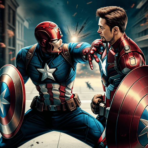 AI generated: captain america fight with iron man