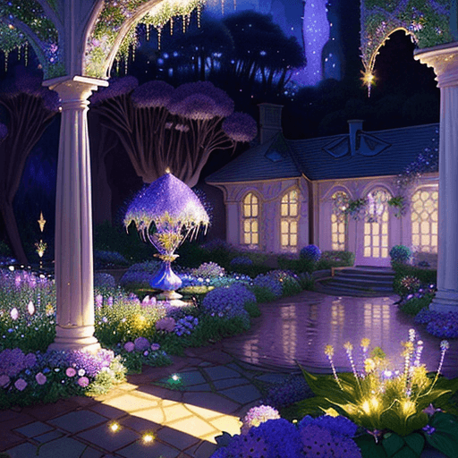 AI generated: Sparklecore Garden, Moonbeams, Shining Flowers, Enchanting Moonbeams, Botanical Scene, glistening Mo...