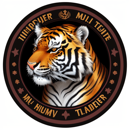AI generated: The emblem on which is a tiger, and behind it the inscription holy traders
