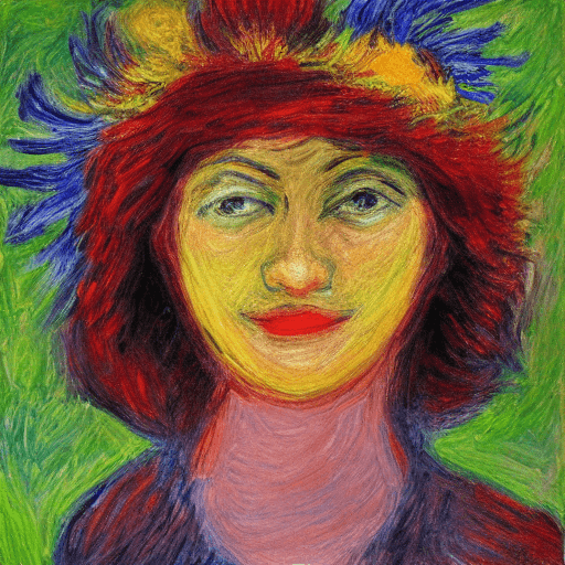 AI generated: expressionist painting, face of woman, sunflower hat, texture, 4k, detail focused, extreme details, ...