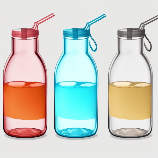 AI generated: draw a bottle that can be used to drink 2 liquids and has an extra compartment for mixing liquids