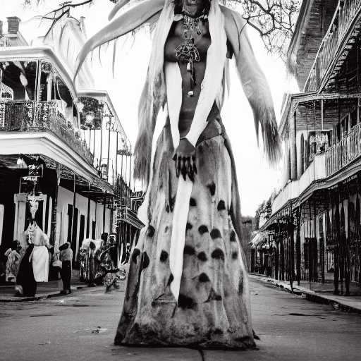 AI generated: black and white photography, voodoo priestess and her men in new orleans

