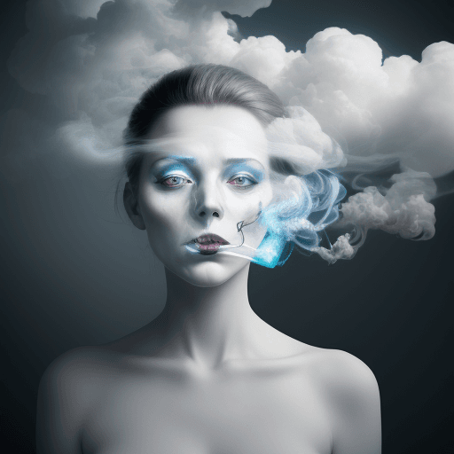 AI generated: a woman with smoke coming out of her head, by Matthias Weischer, surrealism, glowing clouds, her fac...
