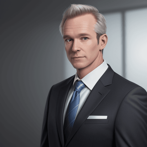 AI generated: 8k Linkedin professional photo of a slim white man in his 40s in a suit with no tie with studio ligh...
