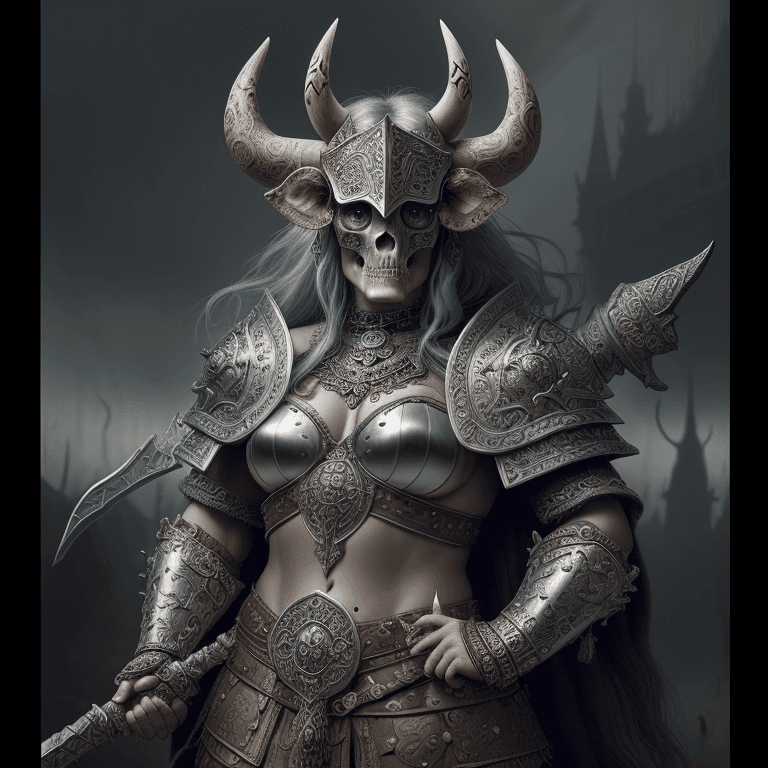 AI generated: cow skull warrior wearing viking armor, beautiful, highly detailed and intricate, hypermaximalist, o...