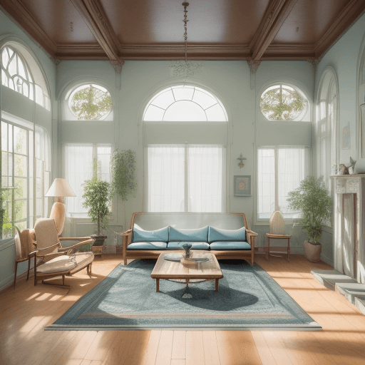 AI generated: High resolution photography interior design, dreamy sunken living room conversation pit, wooden floo...