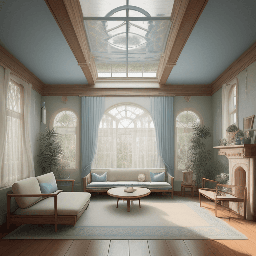 AI generated: High resolution photography interior design, dreamy sunken living room conversation pit, wooden floo...