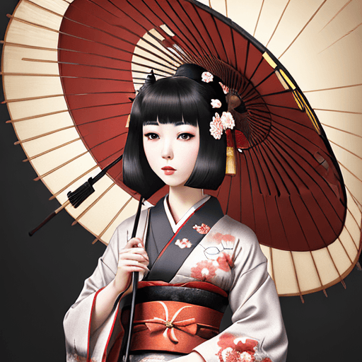 AI generated: a japanese girl with an umbrella android app, in the style of geisha portraiture, hyper-detailed ill...