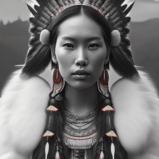 AI generated: mdjrny-v4 style portrait photograph of Nene Tanaka as Pocahontas, young beautiful native american wo...