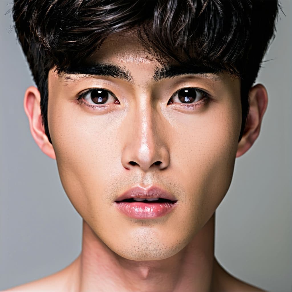 AI generated: A subject with a distinct facial structure, comprising: a narrow chin width, a short chin length, an...