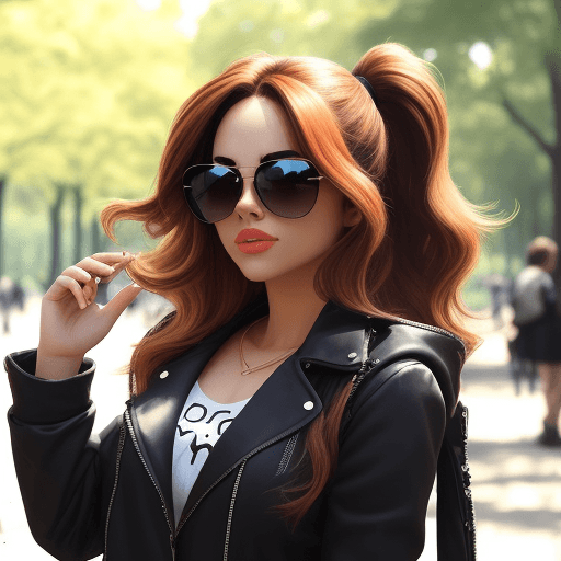 AI generated: get sunglasses, hair thicker, like it was taken in the park