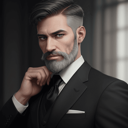 AI generated: Photo of an ultra-realistic man in a formal suit, Caucasian appearance, partly gray beard, short hai...