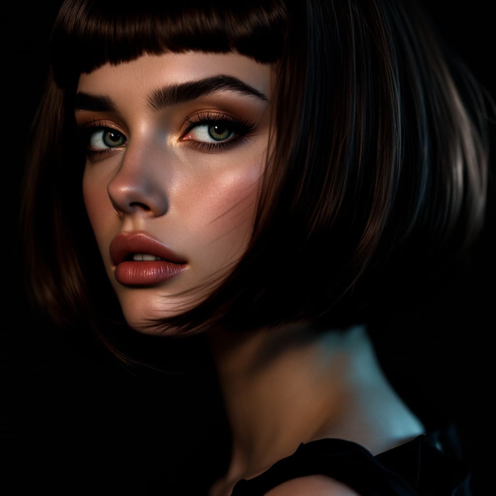 AI generated: close up of female model with brown and black hair, remodernism, retrofuturism, inspired by May by M...