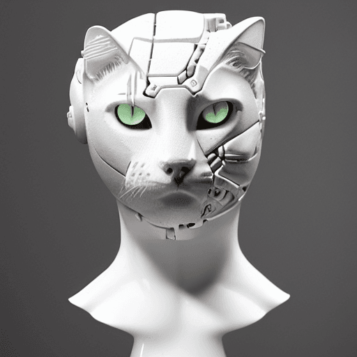AI generated: cyborg cat| with a visible detailed brain| muscles cable wires| biopunk| cybernetic| cyberpunk| whit...
