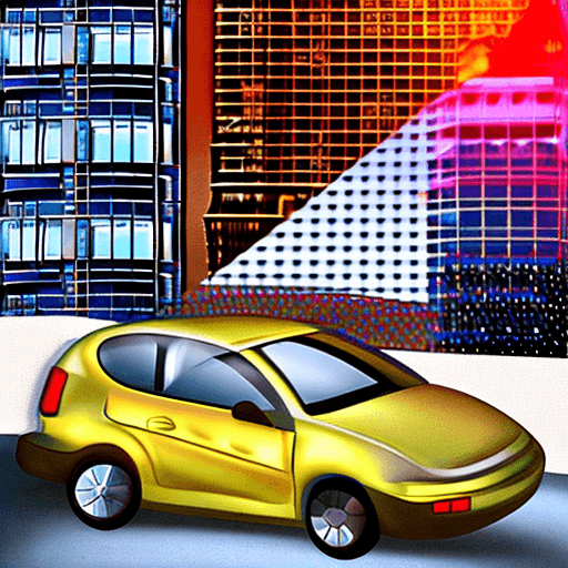 AI generated: take a picture of a car with a metropolis in the background