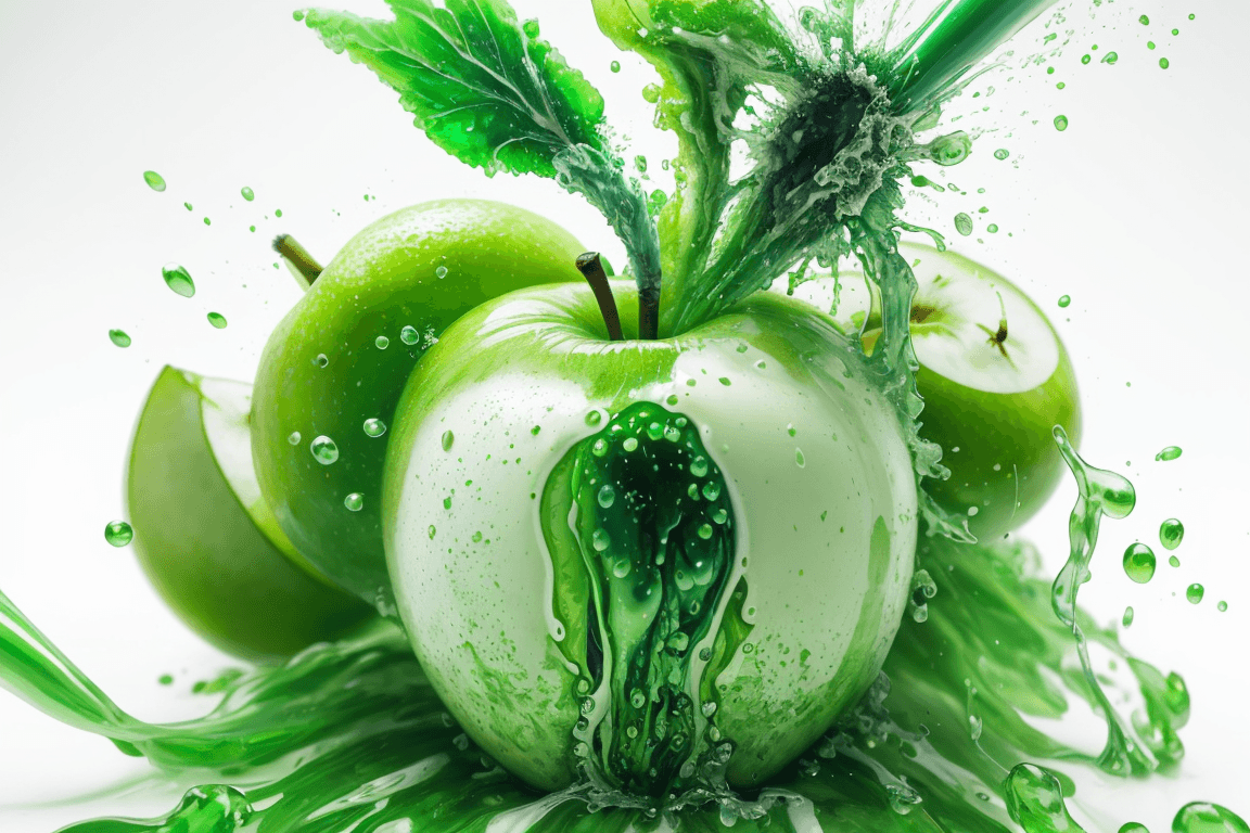 AI generated: bursting:1.5 green apple, style of Alberto Seveso(masterpiece, best quality))