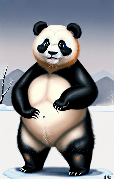 AI generated: panda, china, winter, oil painting, digital drawing