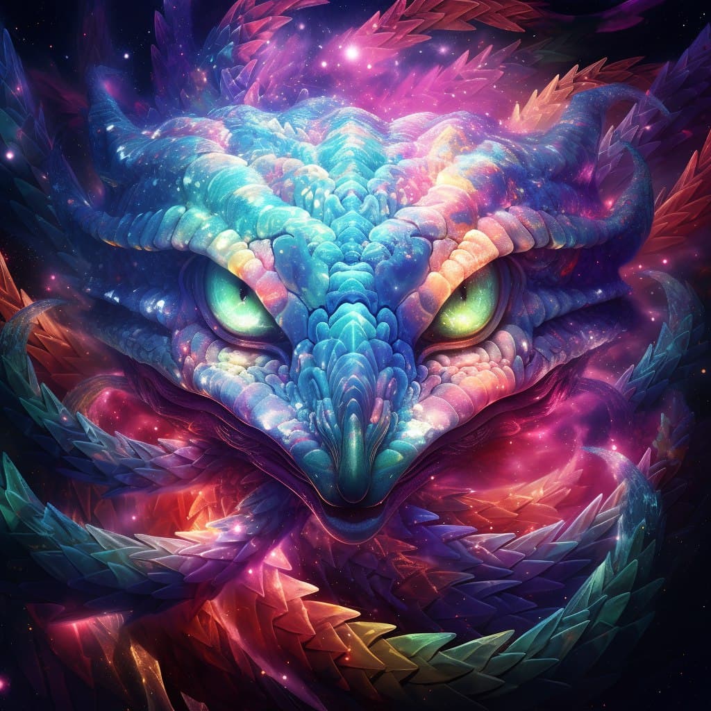 AI generated: In a cosmic kaleidoscope of vibrant hues, an otherworldly creature emerges from a swirling vortex. W...