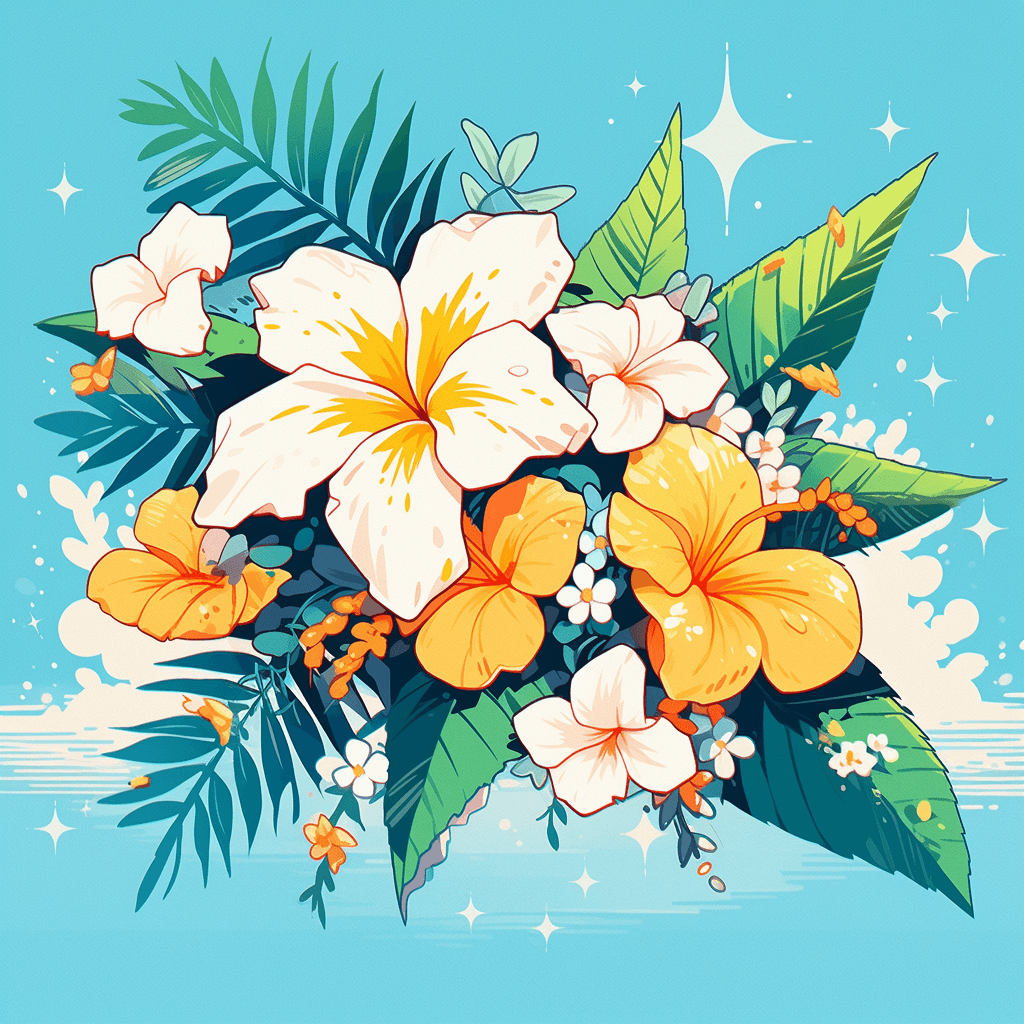 AI generated: Digital product, floral-patterned, 32 Bit Pixel Art, Pop Art, clean lines, icon, vector, svg, beach ...