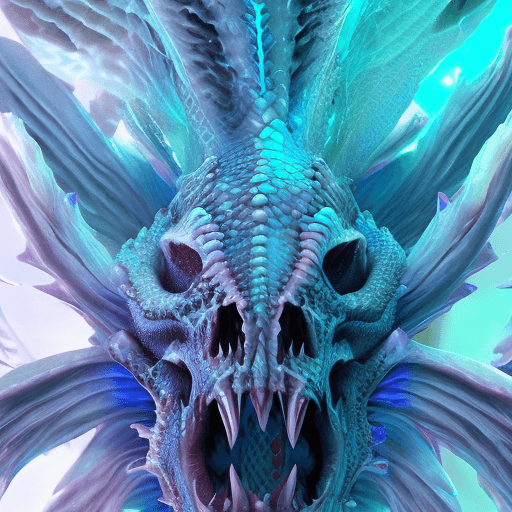 AI generated: Ice Dragon, skull, betta fish, bioluminiscent creatures, intricate artwork . octane render, trending...