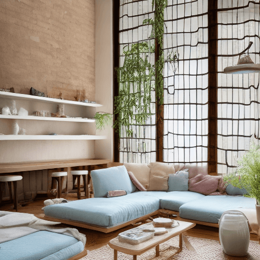 AI generated: High resolution photography interior design, dreamy sunken living room conversation pit, wooden floo...