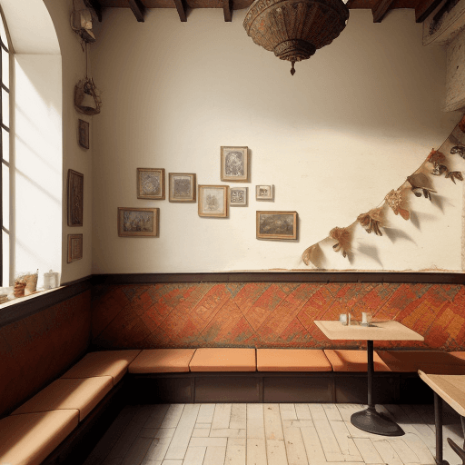 AI generated: A bohemian style painting, minimal, oold style- wall is the main object in the photo, leaf shadow on...