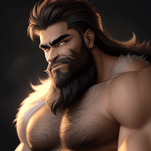 AI generated: Werewolf, beard, fluffy eyebrows, buff
