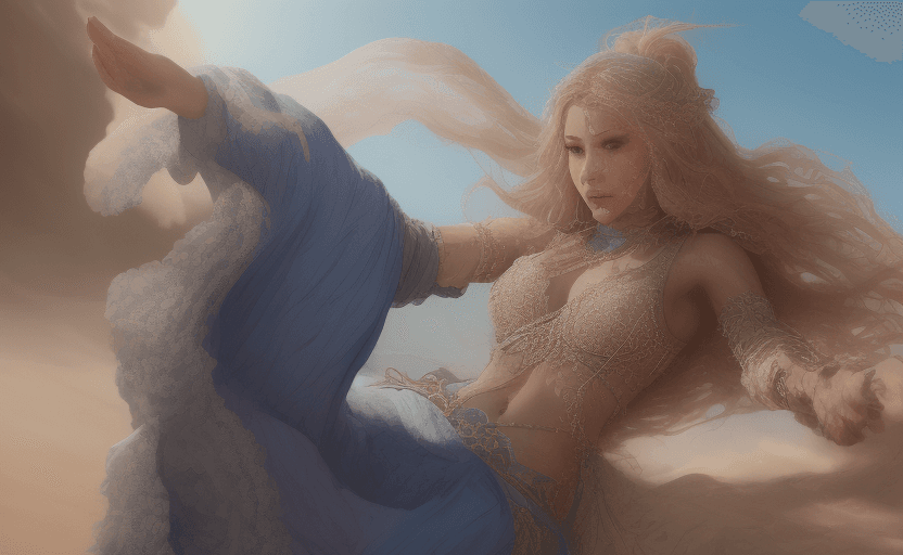 AI generated: An alluring svelte muscular stomached woman  with waist length long dusty rose hair and radiant brig...