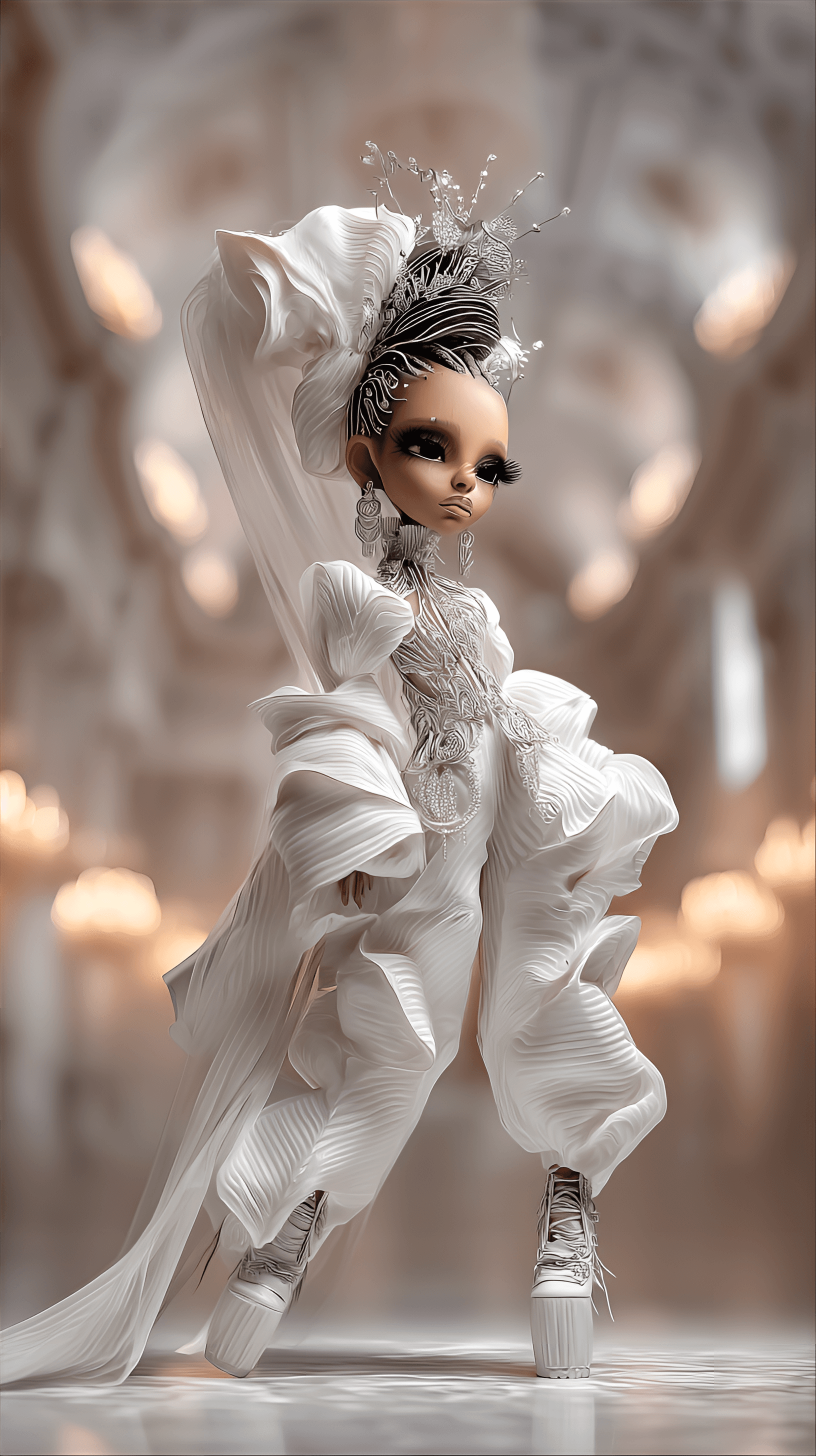 AI generated: cute caricature chibi, haute couture chibi model, striking a dramatic pose, the haute couture chibi ...