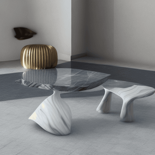 AI generated: marble coffee table, abstract shape, behance, biomorphic, vray tracing, vray, product design photogr...