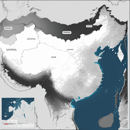 AI generated: 
A map in dark gray, white, and black colors depicting a specific region, Shandong Province, China
