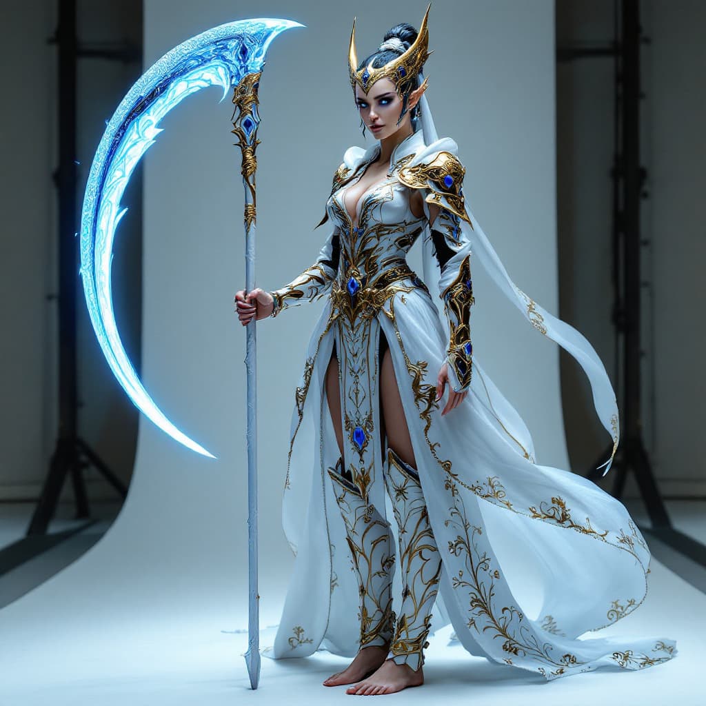 AI generated: A full body view  of a beautiful and breathtaking image of an armored ((maid)) (woman) wearing white...