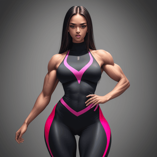 AI generated: Beautiful girl, stands and shows her perfect figure to her full height, well - developed muscles, be...